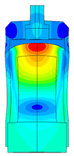 Displacements of the piezoelectric transducer at the first frequency